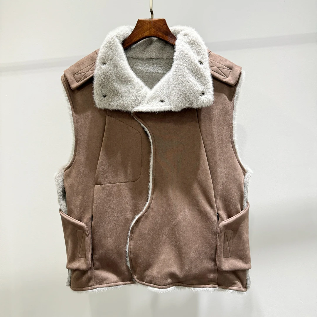 冬季设计师不对称门襟座山雕加绒马甲男潮流美式保暖机甲风上衣服