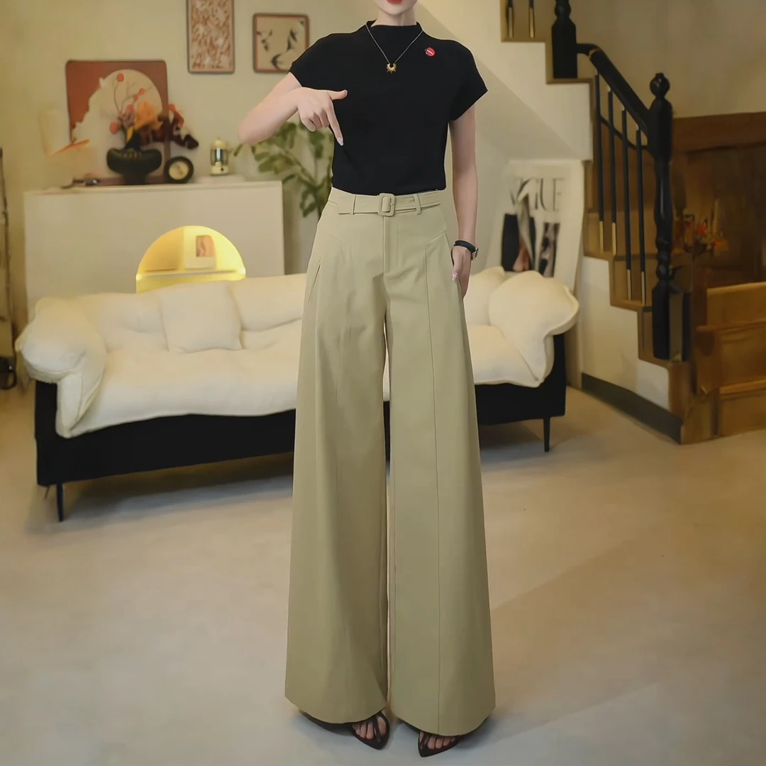 高腰阔腿裤女2025春秋新款高腰A版西装裤松弛感休闲深焙棕直筒裤