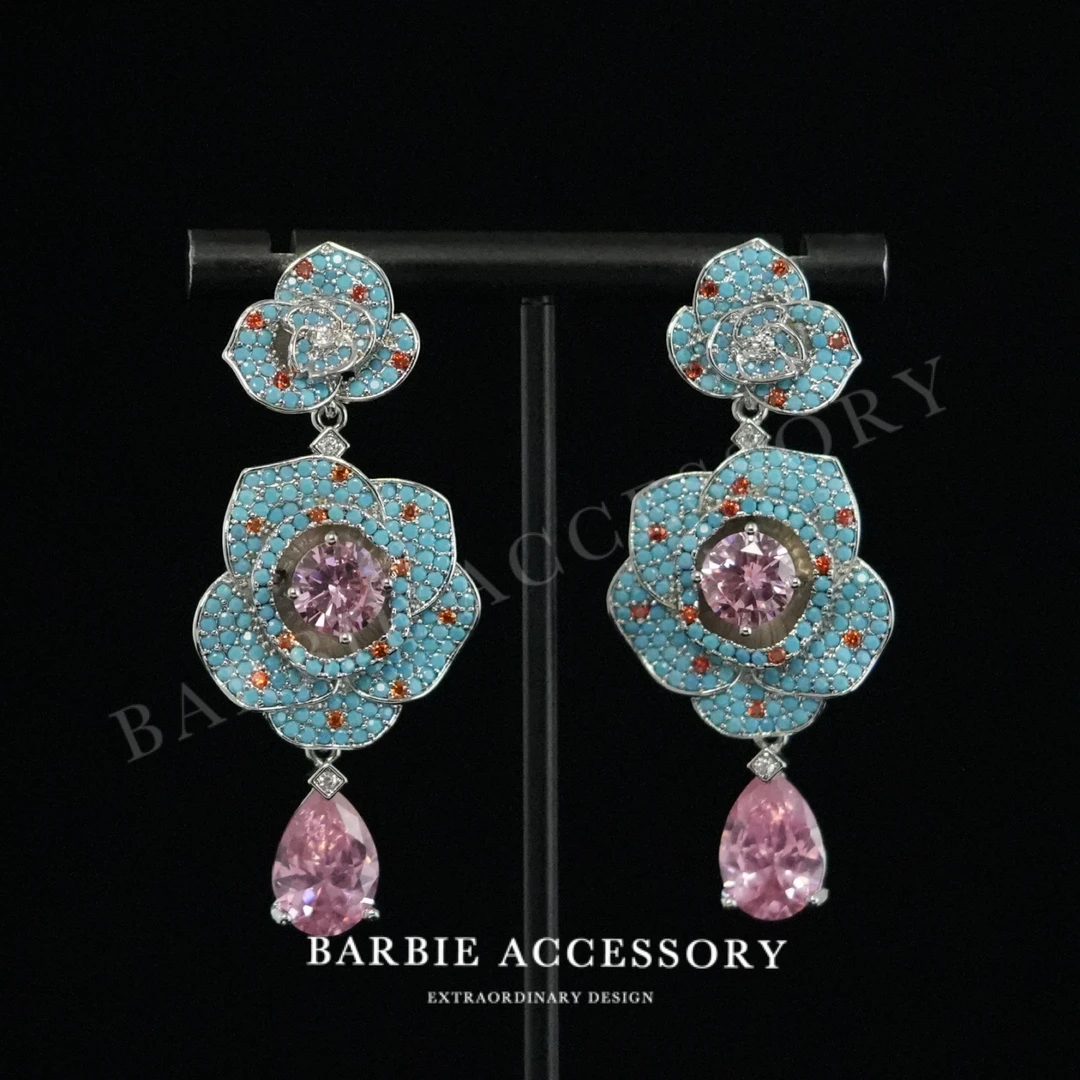 铜合金合成锆石耳饰 【梦蓝花滴】法式既视设计款高级感绝美耳环