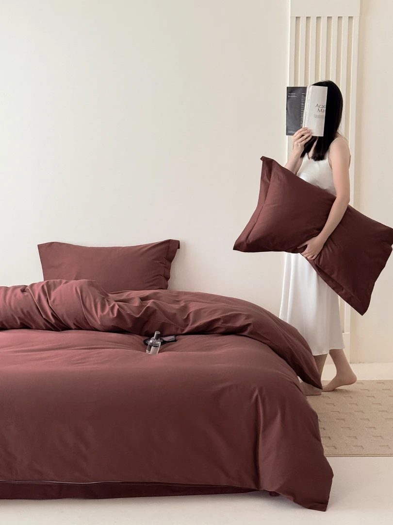 【直小妹】纯色磨毛-金太阳全棉加厚超柔款磨绒治愈系纯色四件套