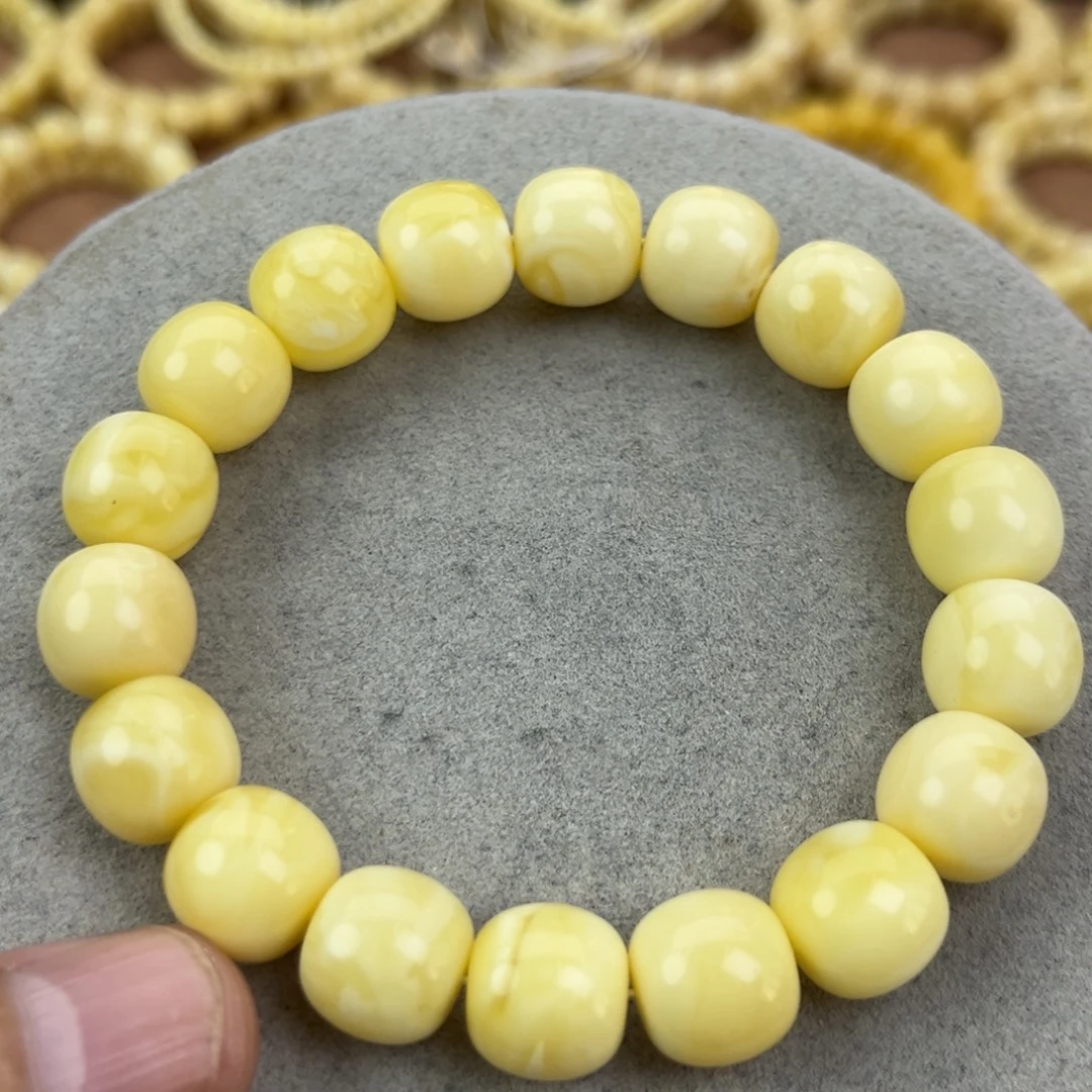 蜜蜡未镶嵌手串纯天然俄料白蜡极限弧高桩12.5*11.7腕口18+