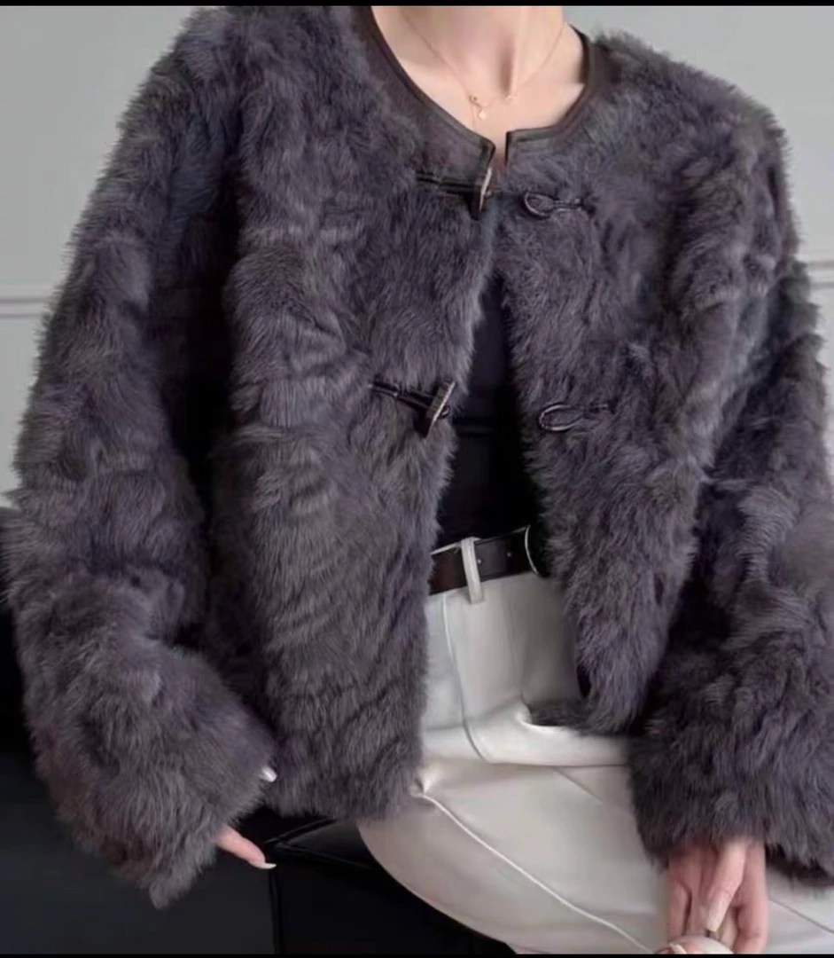 小湖羊时尚小香风上衣毛毛外套