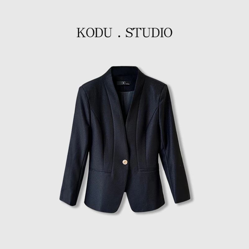 【刻度KODU】BH-8907早秋高级感亮丝一粒扣青果领拼接收腰西服外套