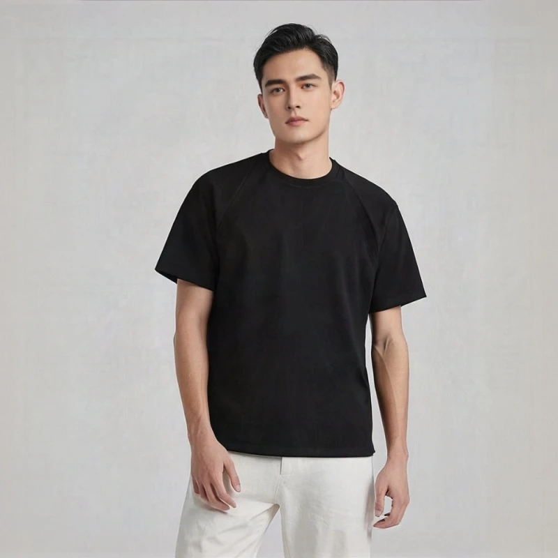 超大码300斤美式重磅解构短袖男夏季boxy版型T恤空气层拼接上衣