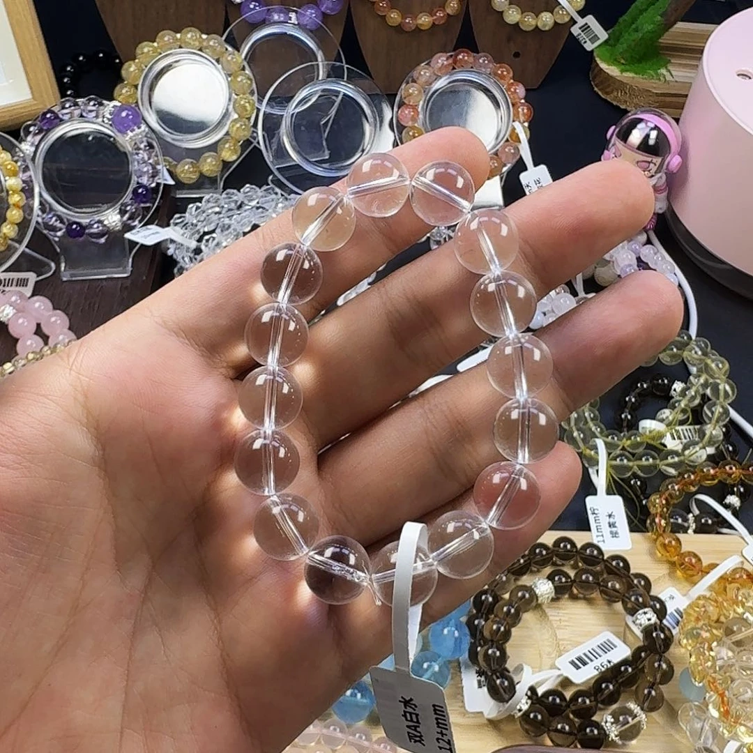烟晶手链银S925镶嵌白水