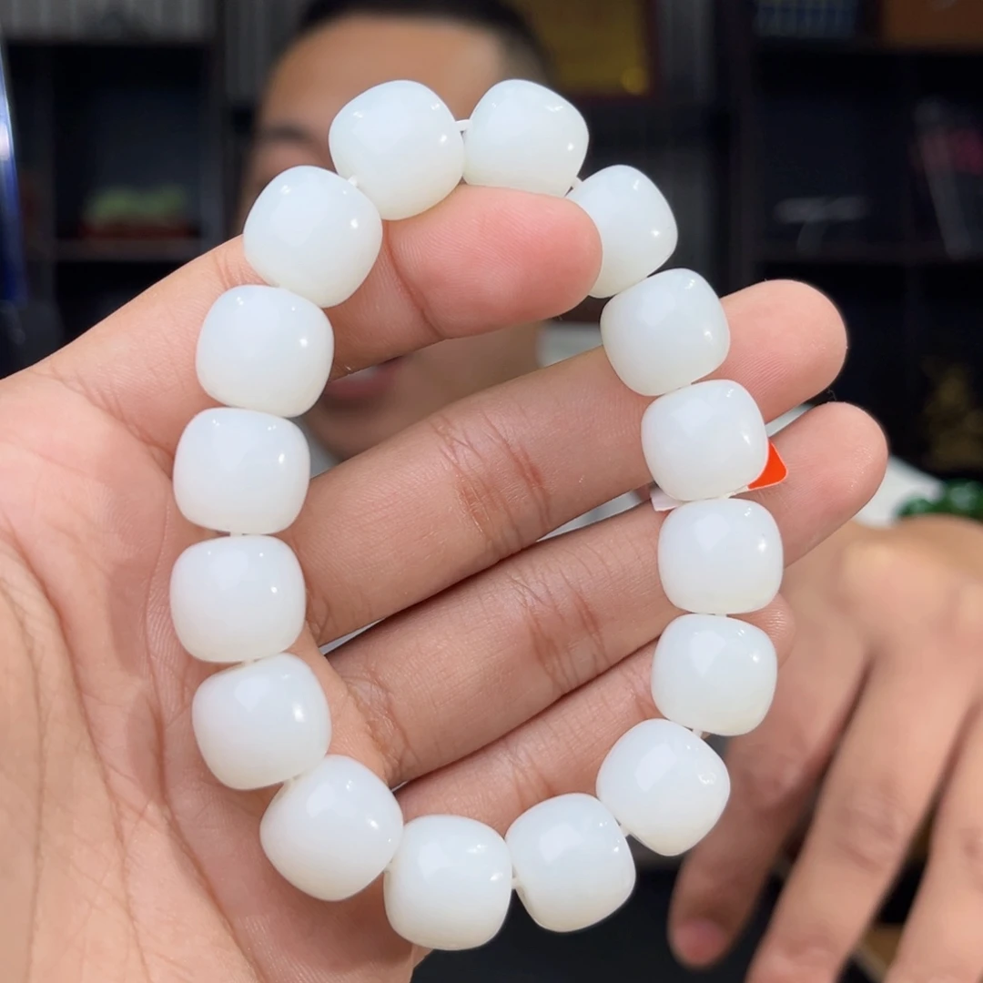 和田玉未镶嵌手串天然和田玉新疆且末米达脂白卡14老型