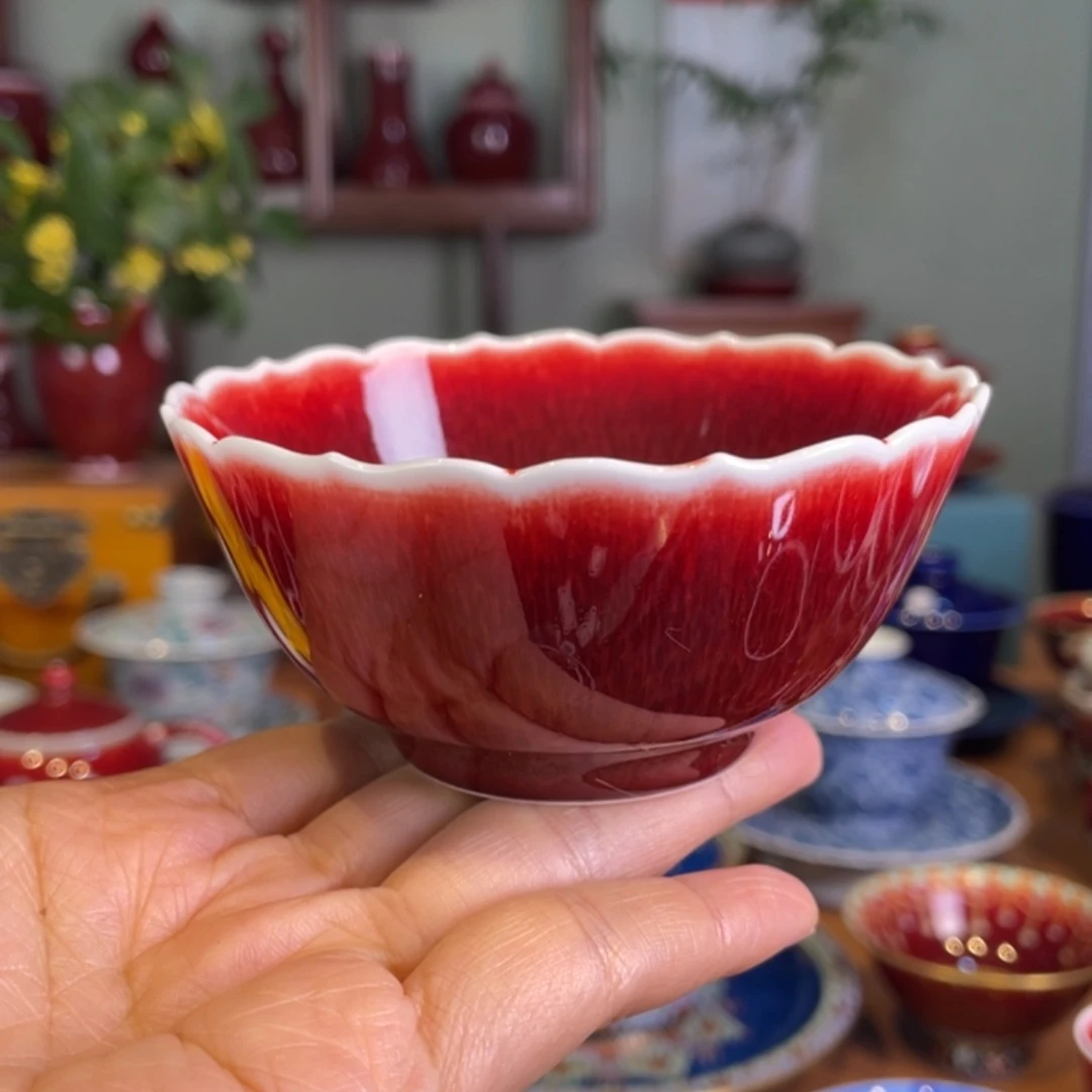 清欢雅玩原矿郎红花口杯