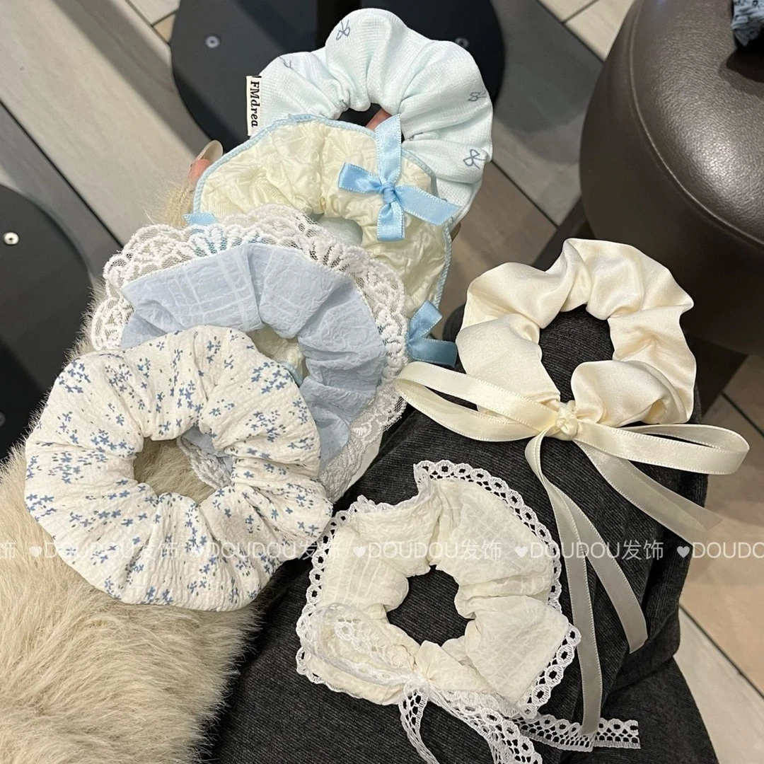 甜美韩系蝴蝶结碎花大肠发圈蕾丝百搭马尾发绳气质少女头绳发饰