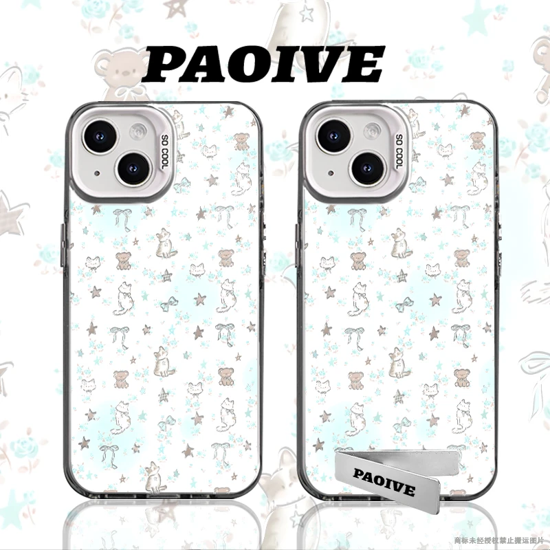 适用苹果华为vivo一加iPhone14小米小猫咪贴图防摔彩银手机壳
