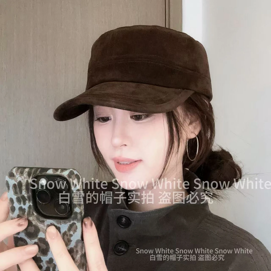 【巧克力棕马术帽】2025秋冬新款自留复古日韩风百搭显脸小麂皮E-04
