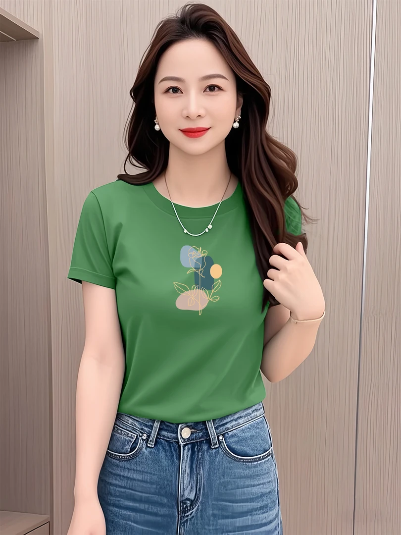 中年韩版休闲百搭短袖t恤女夏季新款宽松圆领显瘦运动上衣打底衫