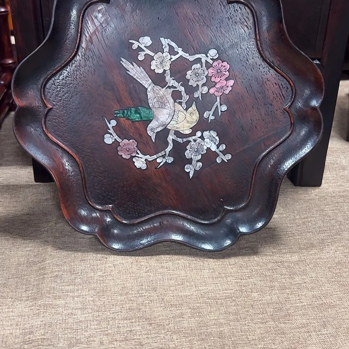 紫檀老料茶盘镶嵌工艺