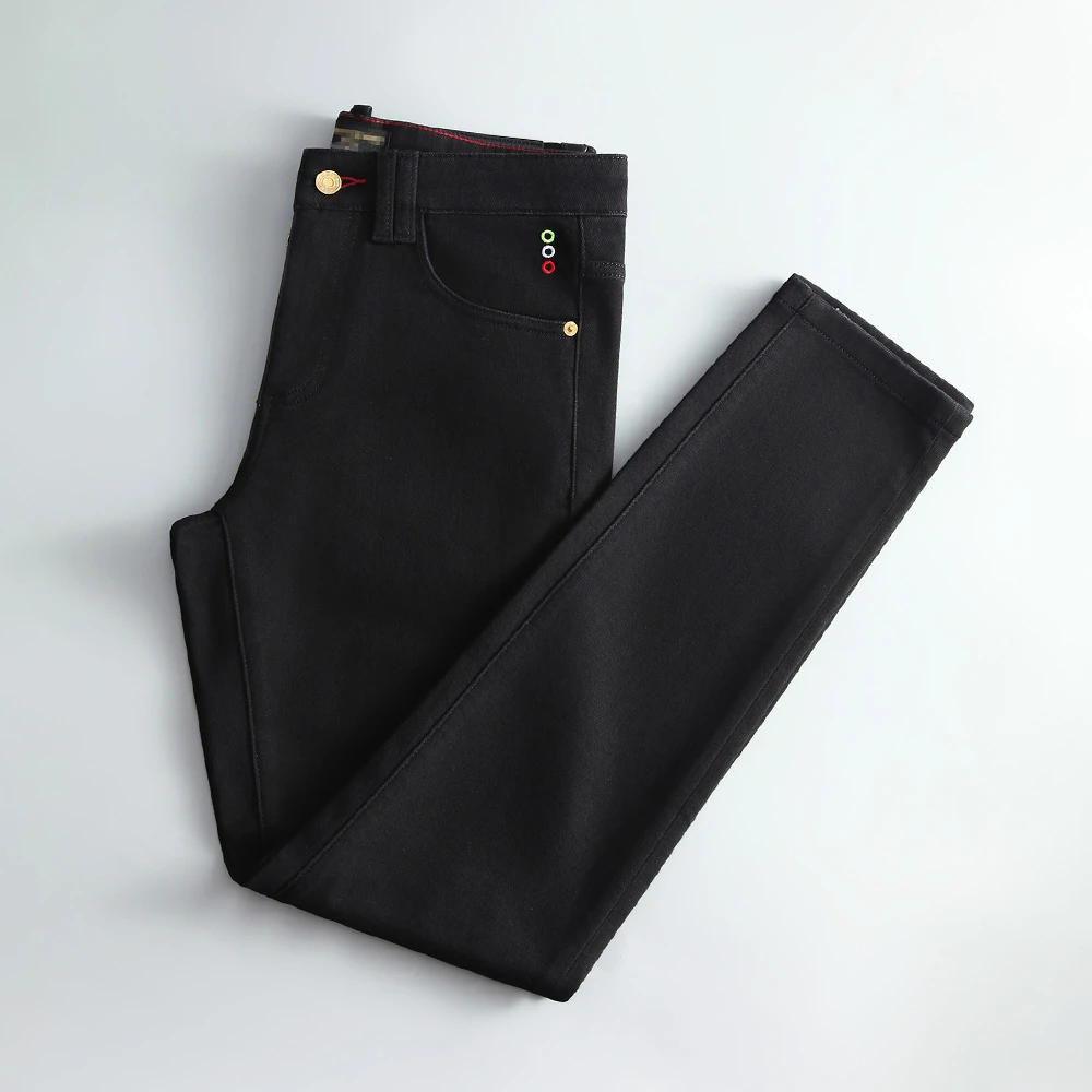 时尚黑色高档男士牛仔裤潮流休闲百搭精品男装修身小直筒长裤