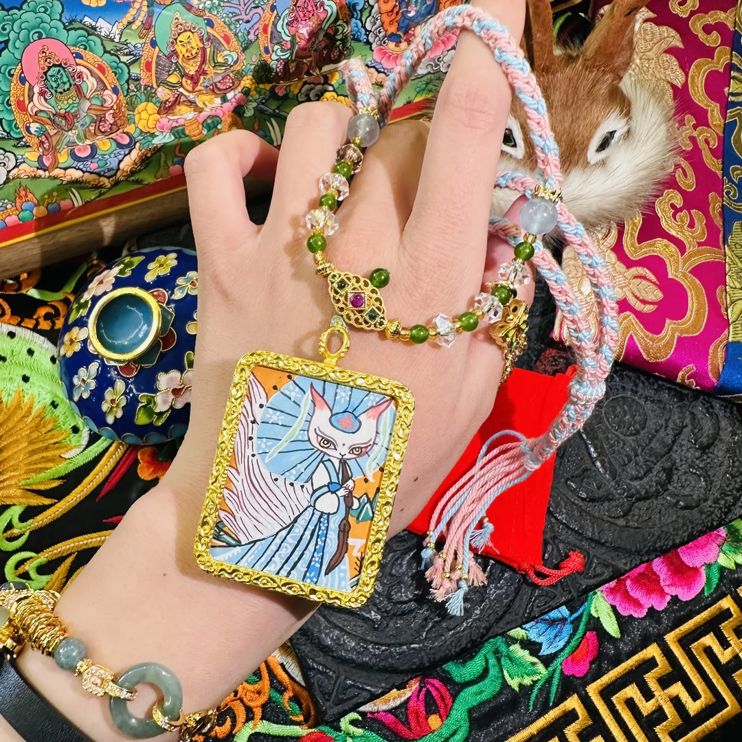 铜合金布艺吊坠 板家文创·【蓝温柔似水九姑娘】