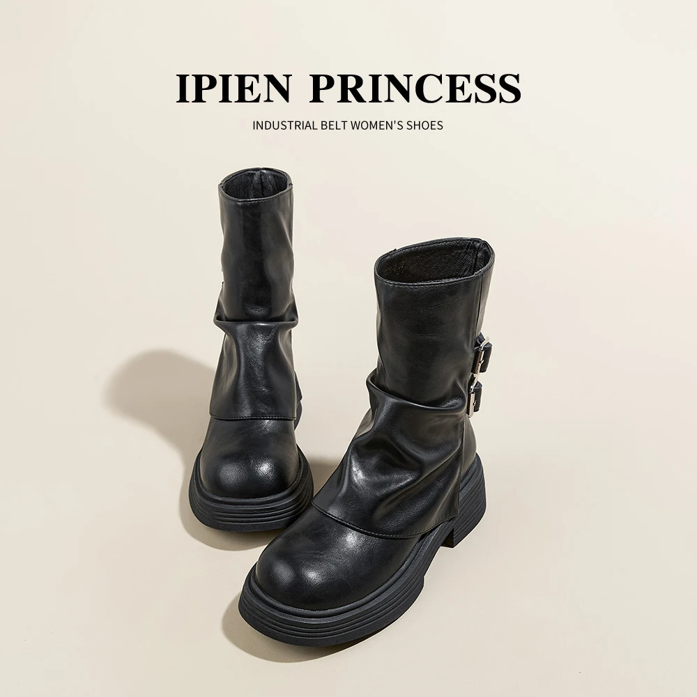 黑色英伦风机车骑士靴2025秋季新款厚底裤管靴女小个子巨好看短靴