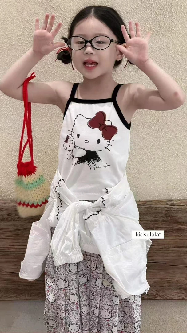 女童韩版套装女孩防晒可爱背心2025夏季新款儿童碎花夏款三件套