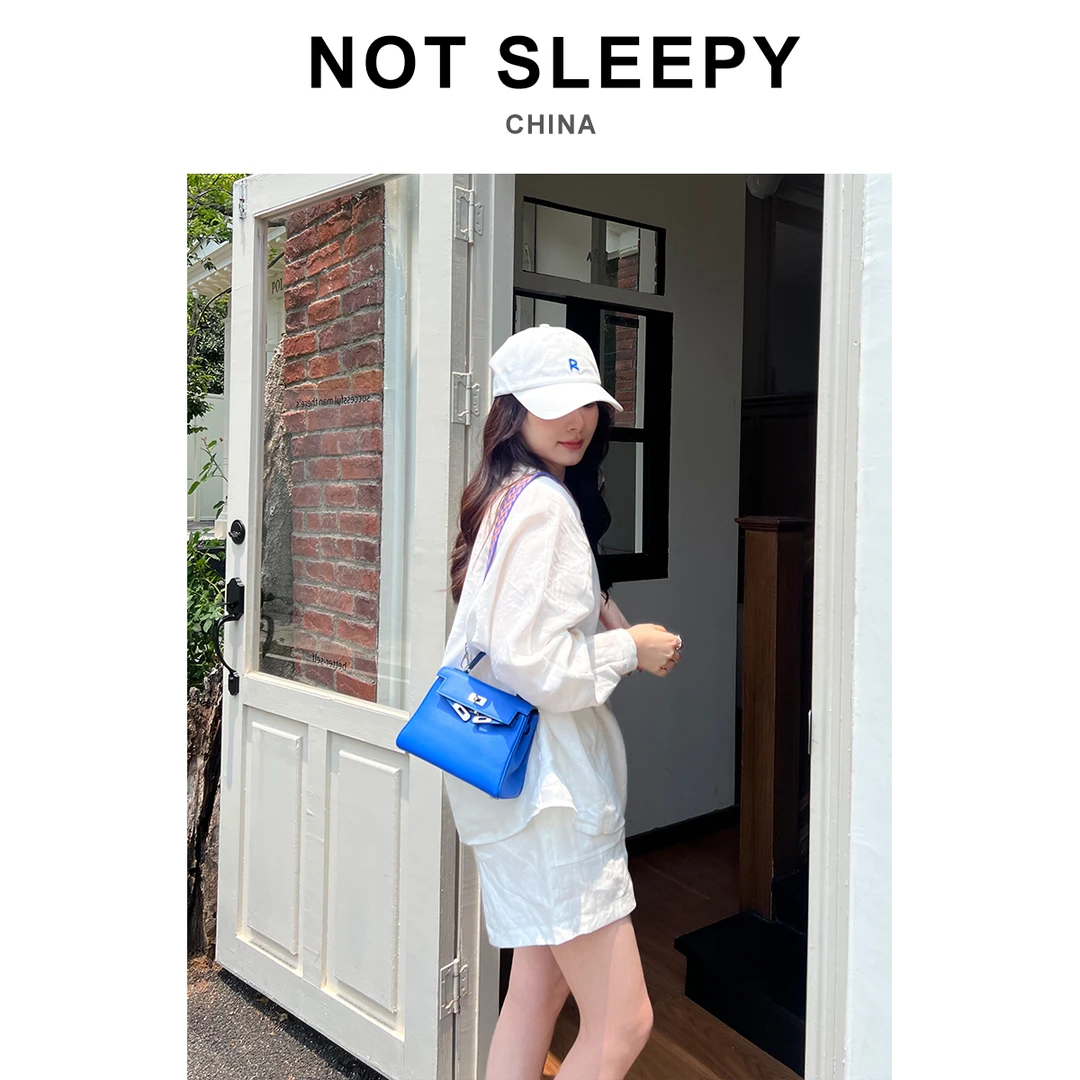 【不睡觉商店】通勤包高级感水妖蓝色swift头层牛皮中古迷你凯莉包