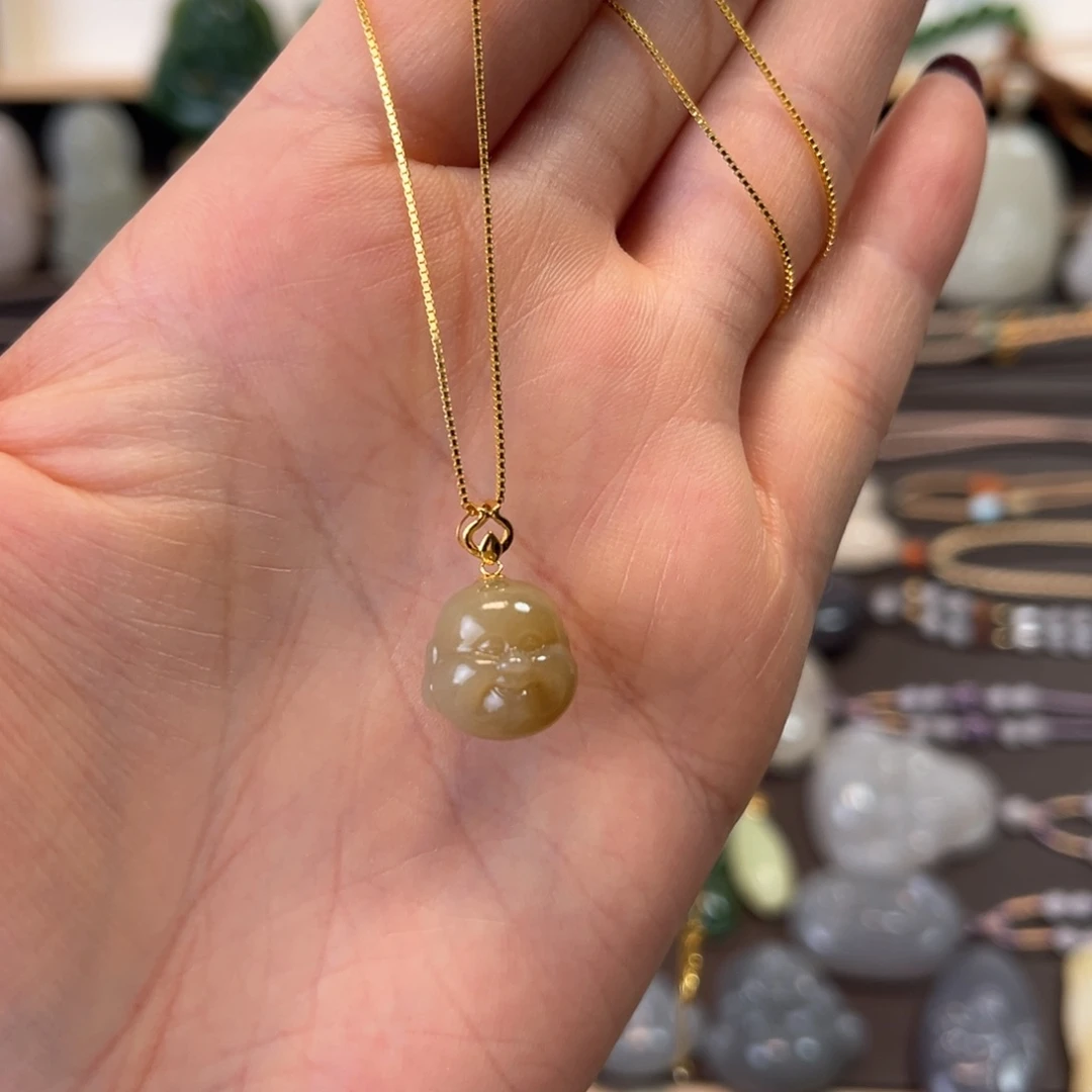 和田玉颈饰18K金镶嵌佛头