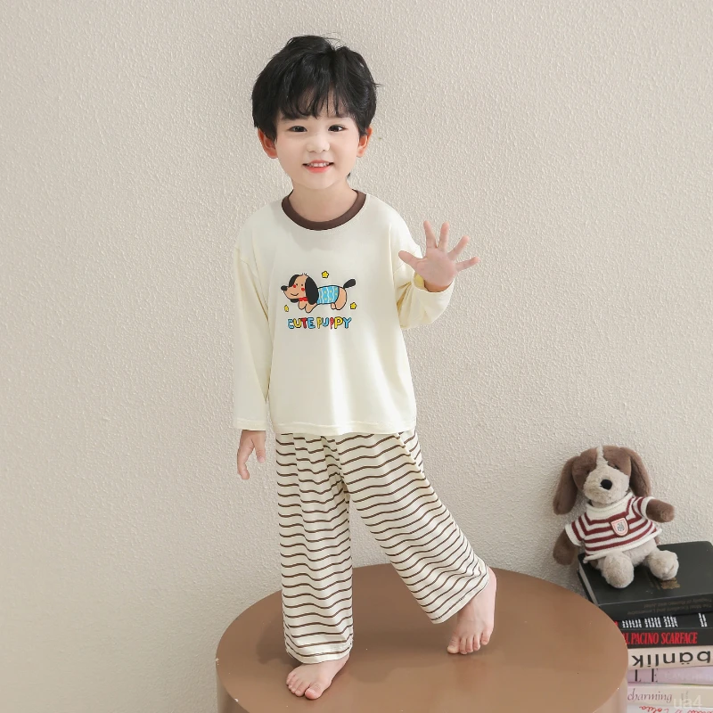2025莫代尔睡衣新款卡通春秋宝宝儿童长袖夏季男童空调家居服套装
