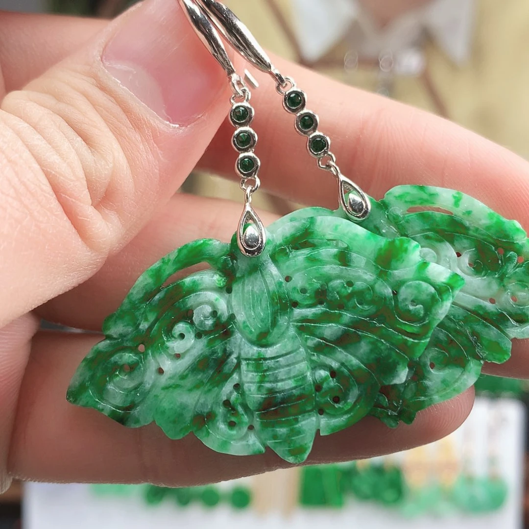 翡翠耳饰银S925镶嵌耳饰