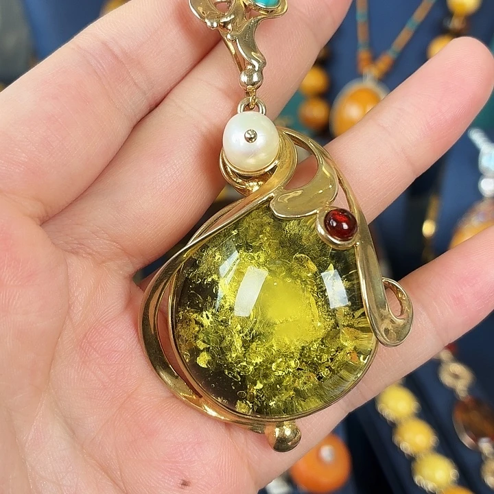 琥珀银S925镶嵌颈饰