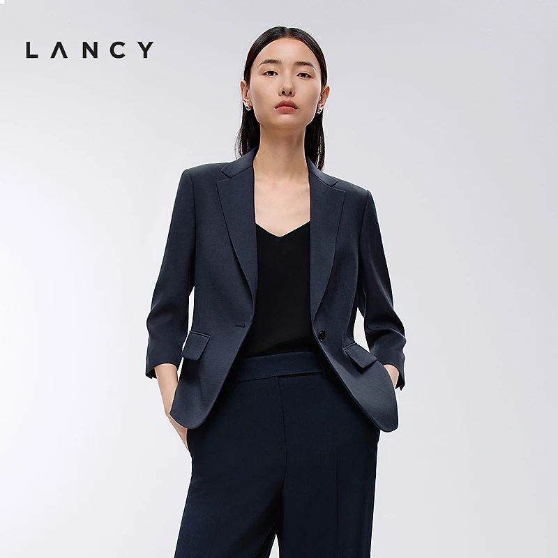 LANCY/朗姿2025年春新款高端商务收腰短款西装一粒扣七分袖外套女