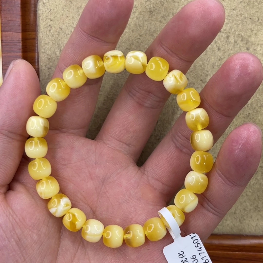未镶嵌蜜蜡珠宝奇石8.5×8mm金白腰花溶洞