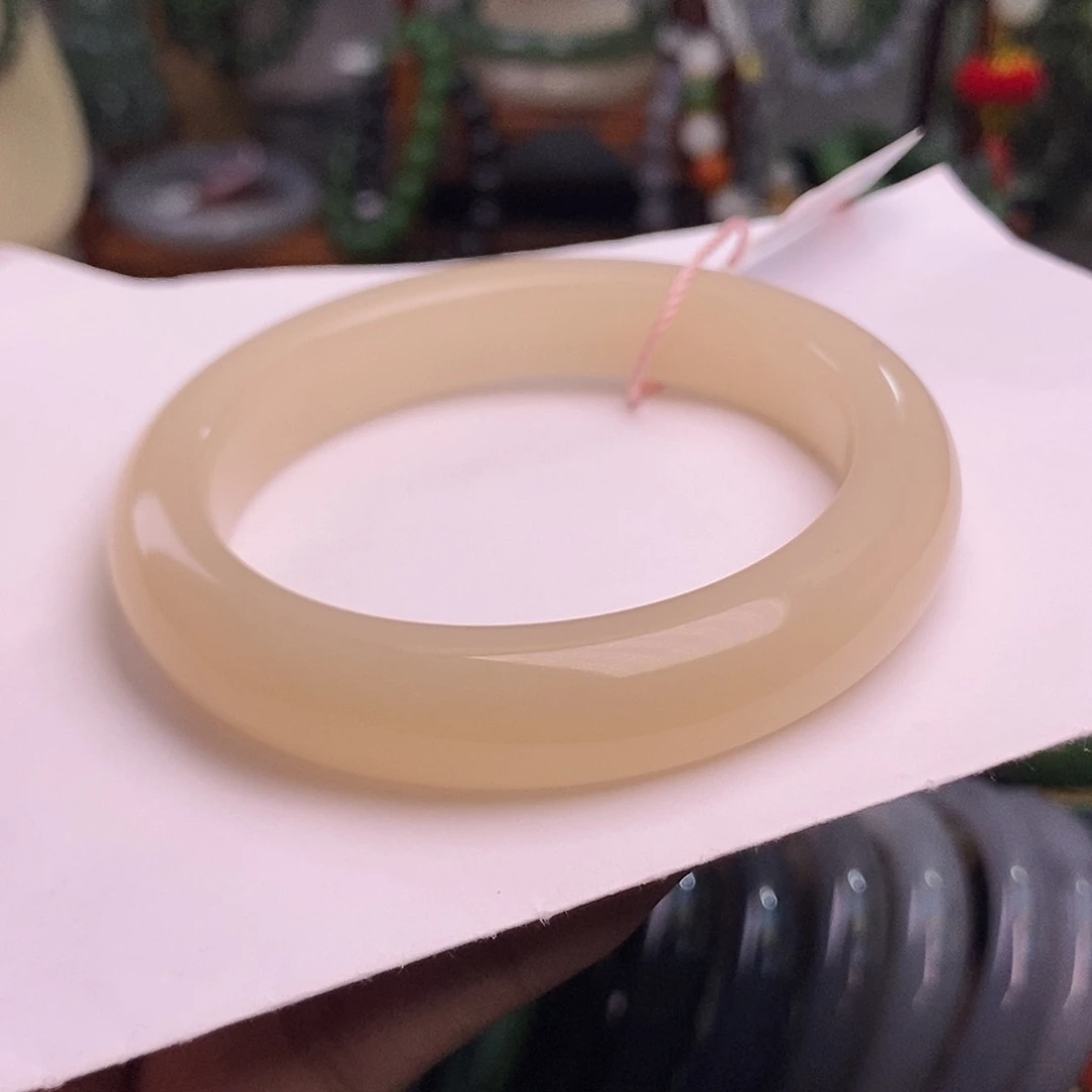 和田玉57.7熟藕粉红粉脂膏手镯未镶嵌