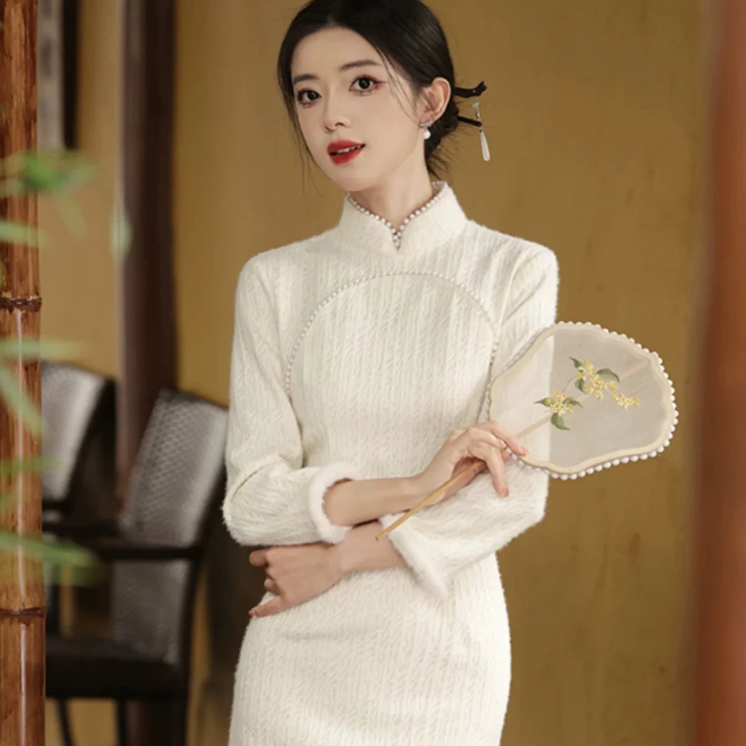 【2905 暖阳 白色】显瘦气质修身优雅复古中国风旗袍