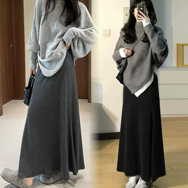 孕妇装秋冬季针织半身裙新款2025时尚外穿显瘦高腰中长款a字裙子