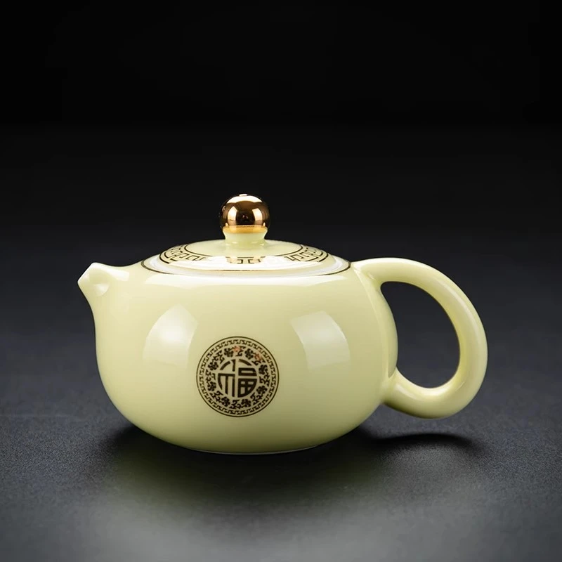 德化云仓 羊脂玉瓷宝石黄功夫茶壶陶瓷西施壶泡茶单壶泡茶器-4166