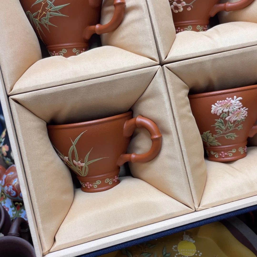 红泥茶杯紫砂主人杯100cc*4礼盒装