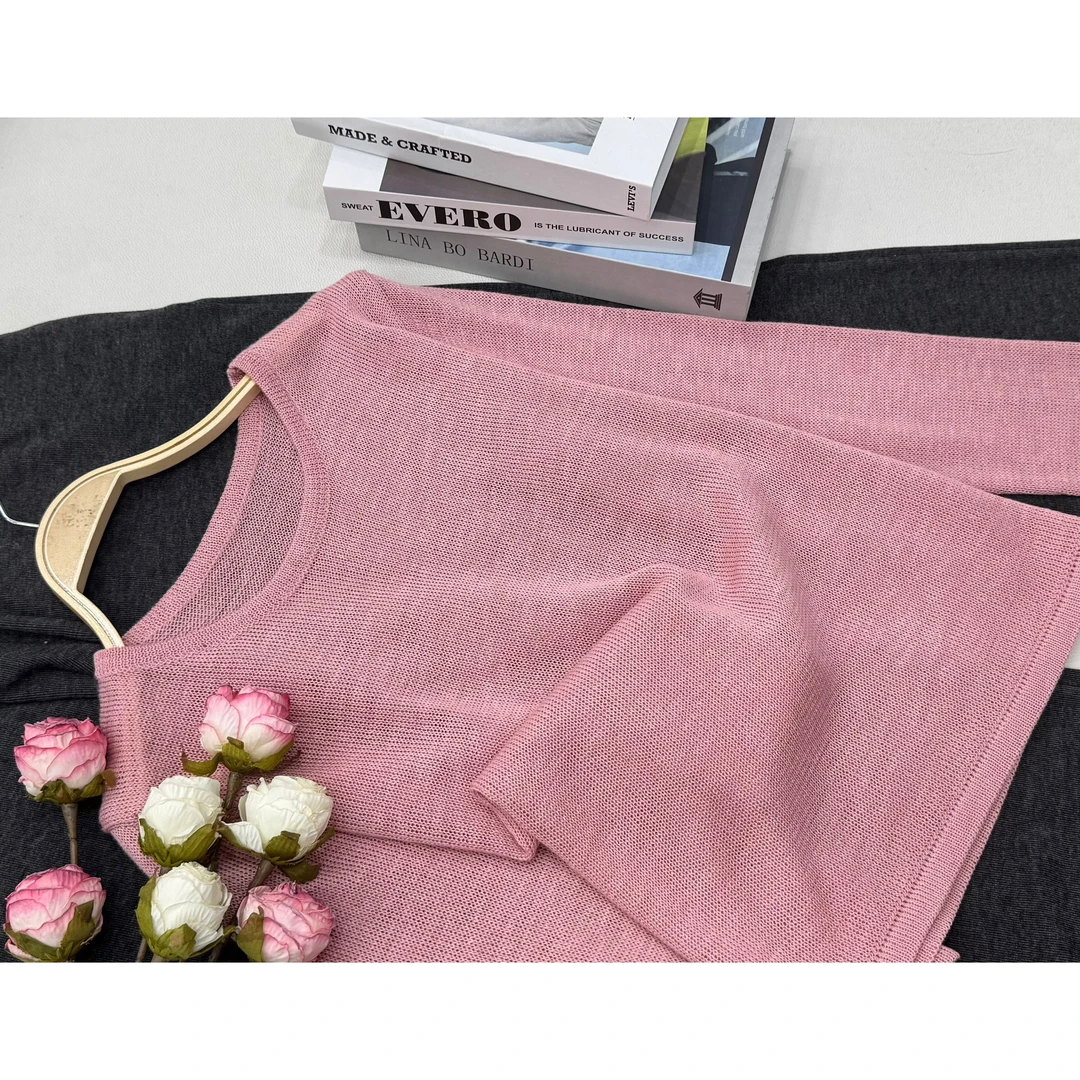 【粉色罩衫】夏季新款时尚套头长袖针织衫QC2526