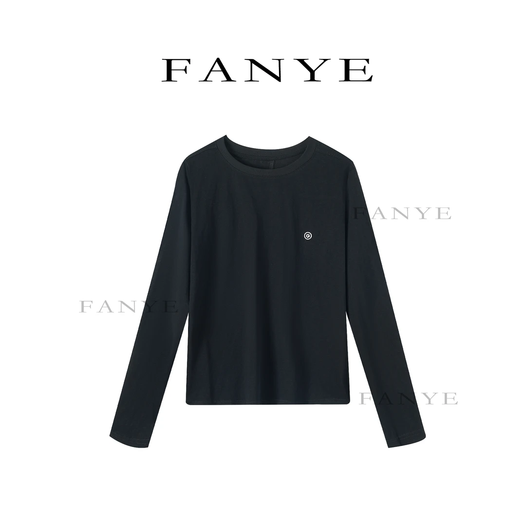 FANYE  2025新款极简风纯色刺绣小标长袖T恤25382