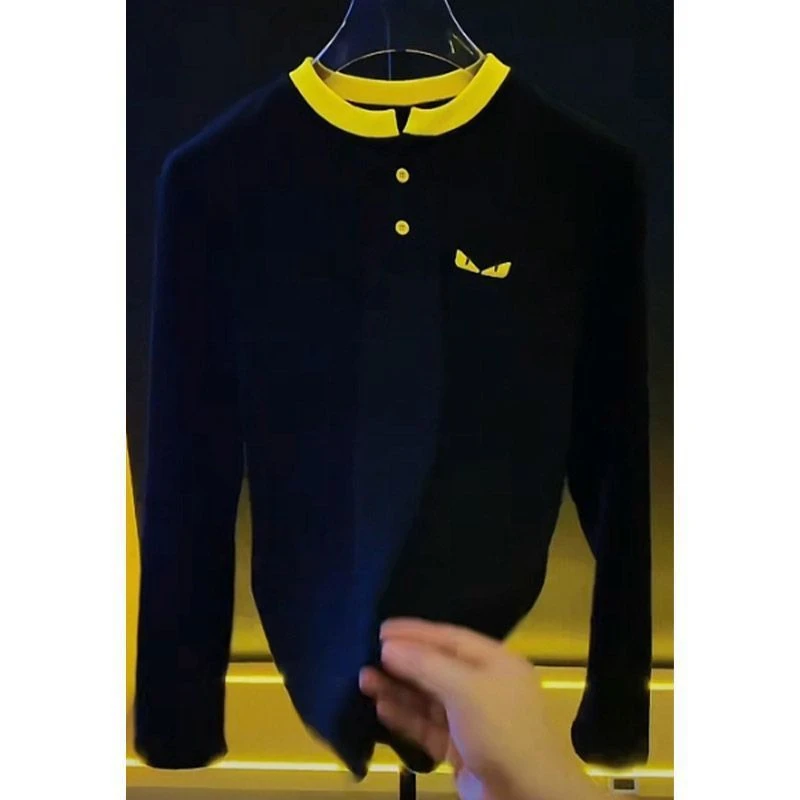 男士春秋季眼睛印花长袖T恤衫打底衫圆领百搭小众设计感新款显瘦