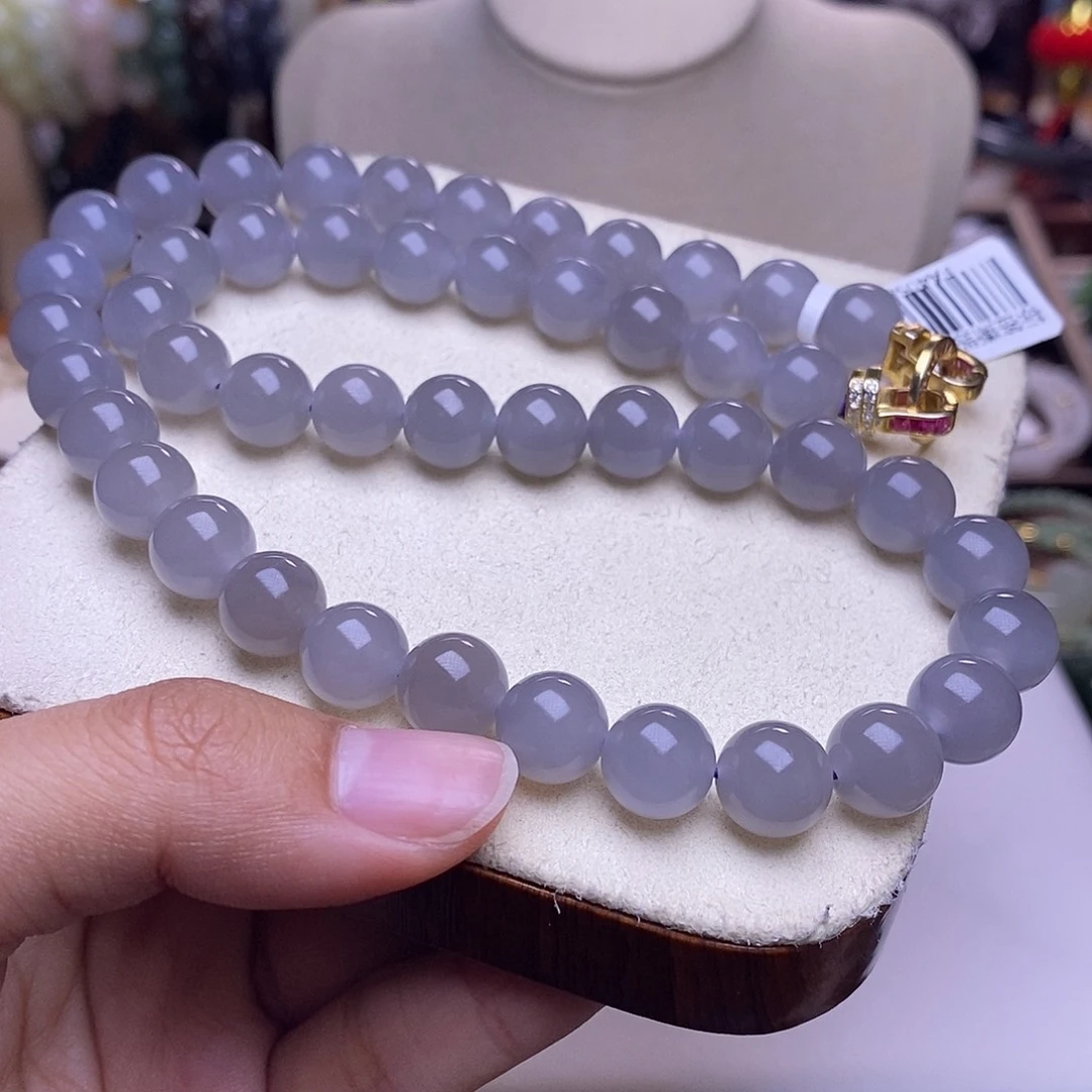 颈饰未镶嵌和田玉伊**笑毕业级老坑料高冰烟紫妈妈链10m