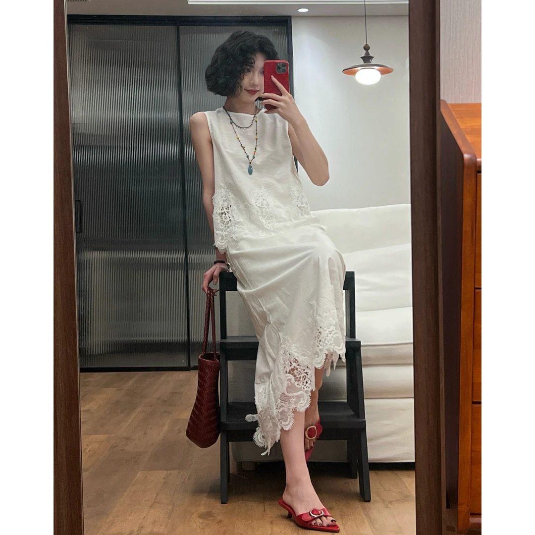 珩绣亚麻和棉休闲风吊带显瘦国风绣花复古时尚套装小众T29568-1