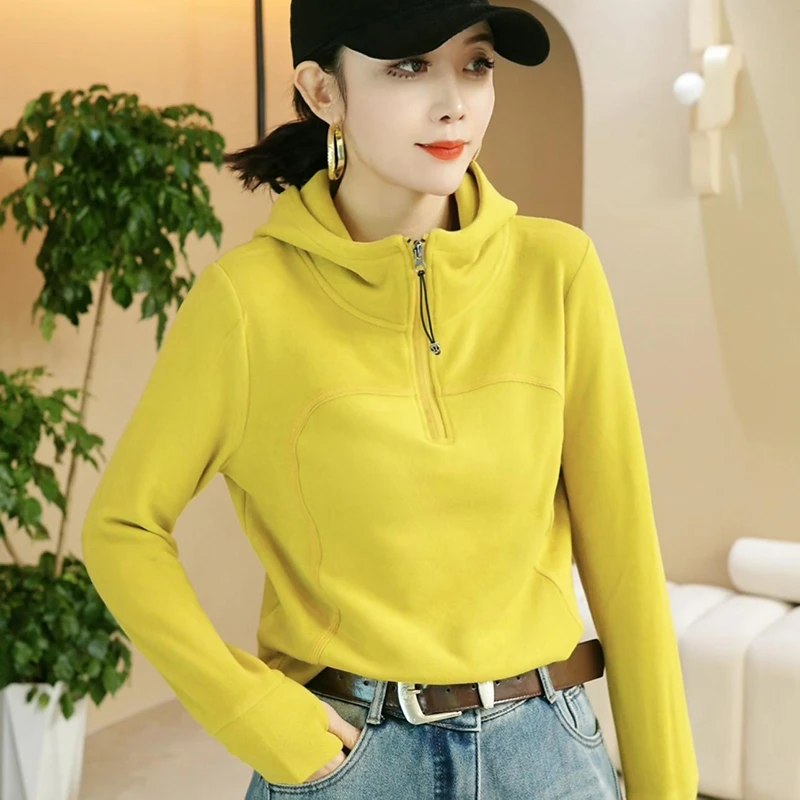 韩系简约百搭纯色半拉链长袖连帽卫衣今年流行的新款修身显瘦上衣