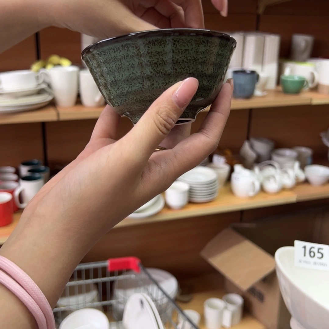 新骨瓷166微瑕麟彩绿 跳刀纹 4.25寸反口米饭碗