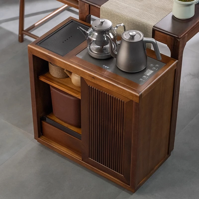 整装茶水柜可移动茶桌侧边柜烧水壶一体柜实木茶台沙发边几收纳柜