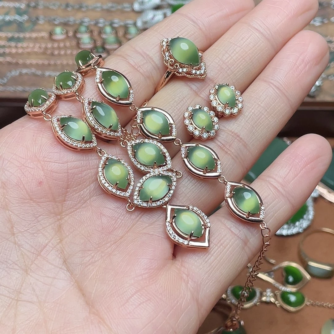 和田玉（碧玉）银S925镶嵌吊坠(不含链)