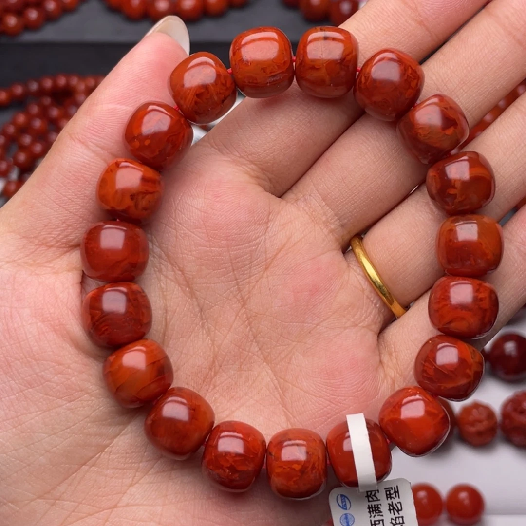 南红玛瑙未镶嵌手链Y12mm顶品收藏满肉牛血火焰老型手串