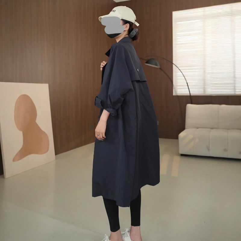 气质风衣外套女春秋英伦风设计感中长款宽松英伦双排扣收腰风衣