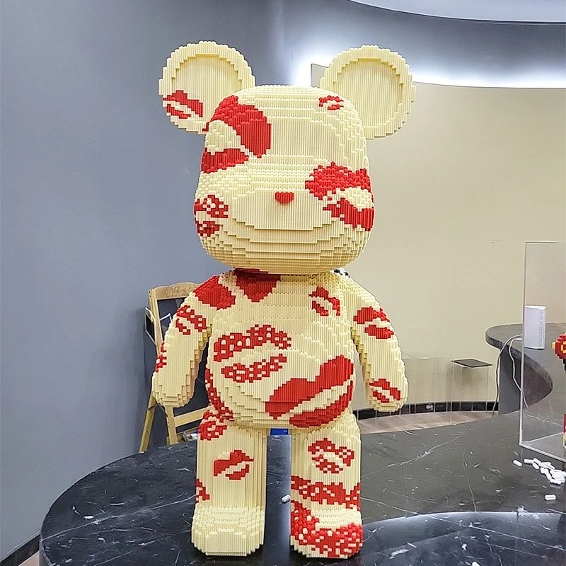 【70CM】巨型亲吻熊潮玩立体高难度拼装积木锻炼动手动脑能力摆件