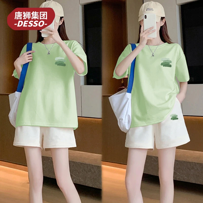 唐狮集团Desso运动套装女夏短袖短裤纯棉T恤五分裤纯欲慵懒风女装