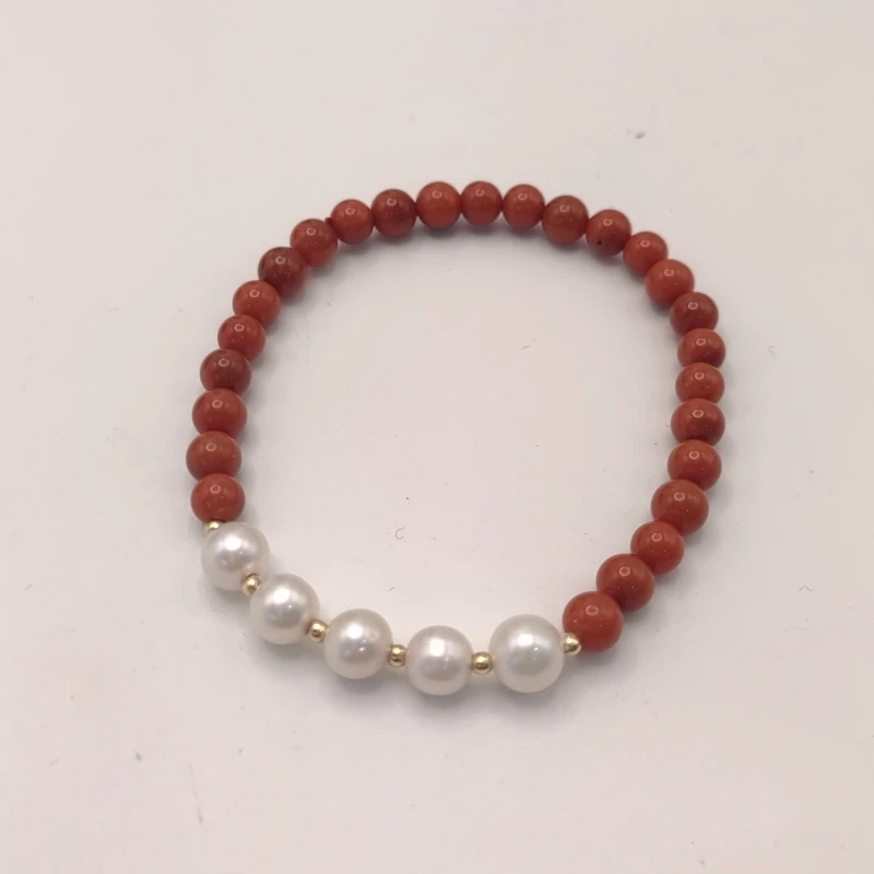 【年末福利】18K金保真川料柿子红满色满肉淡水无核5珠手链