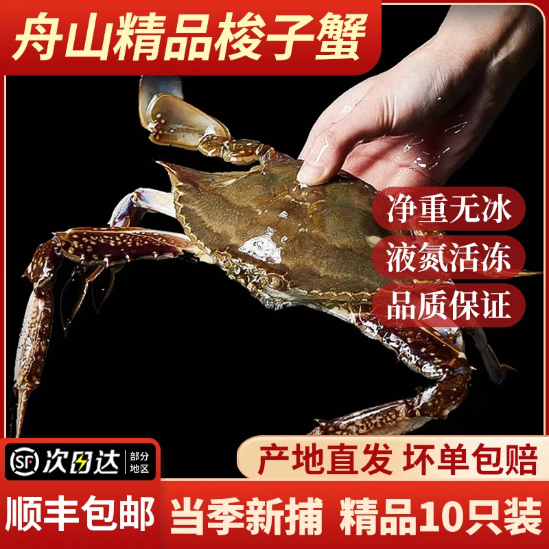 舟山螃蟹4两左右10只新鲜活冻梭子蟹肉蟹海蟹飞蟹4斤大螃蟹【冻蟹】