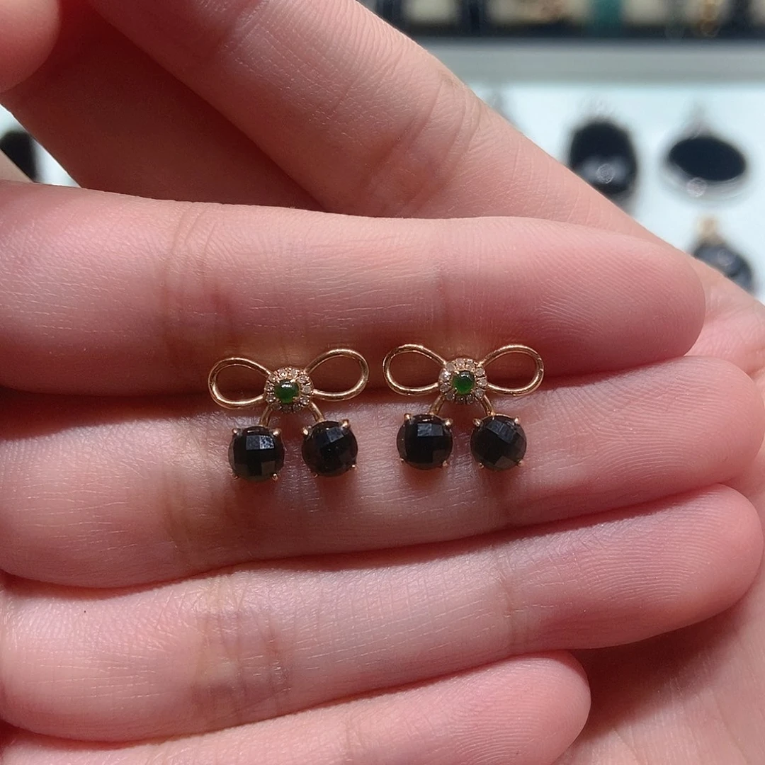 翡翠耳饰18K金镶嵌耳饰