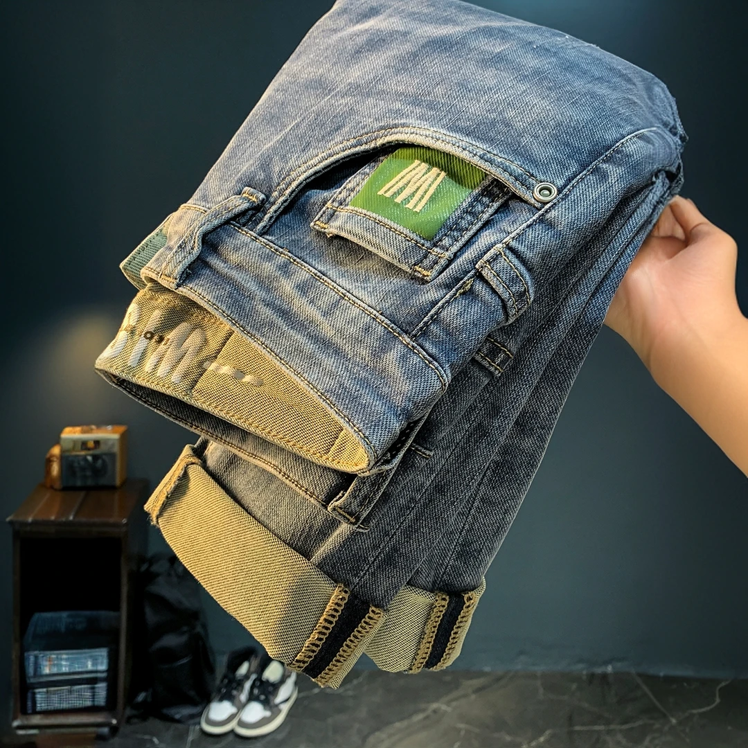 斯狄奈勒高端男士牛仔裤夏季新款修身小脚裤刺绣潮流休闲哈伦裤子