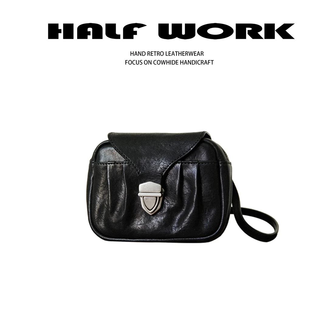 HALF WORK/伴工 头层马皮 复古斜跨包 小邮差手机包KB-3001